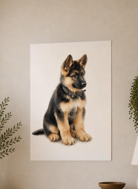 Custom Dog Portrait Print, Personalized Pet Portrait from Photo, German Shepherd Wall Art