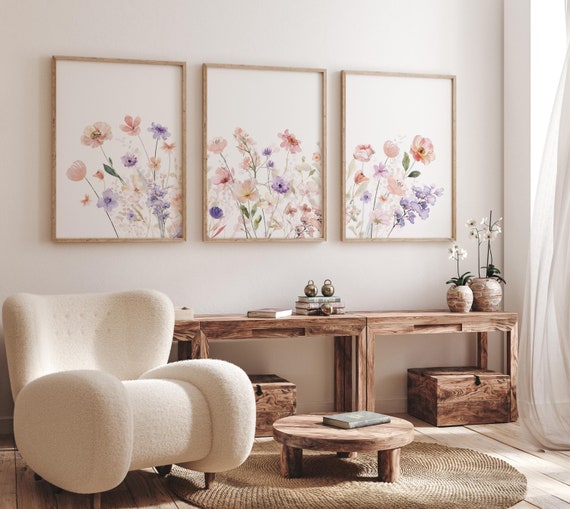 Wildflower Nursery, Boho prints, Botanical Prints, girl nursery decor, floral nursery, blush pink and purple, flower nursery, home decor