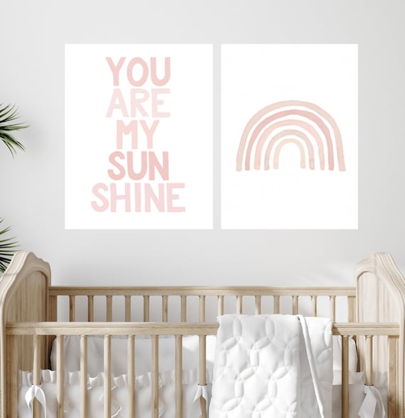 Boho Rainbow Nursery Print: Blush Pink Sunshine Art
