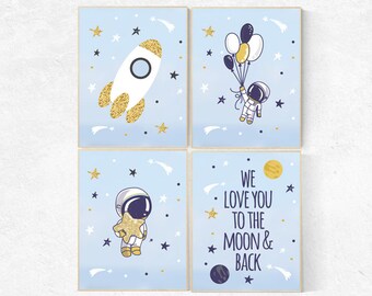 Space nursery decor, We love you to the moon and back, Outer space nursery wall art, Playroom decor, nursery decor space, space themed