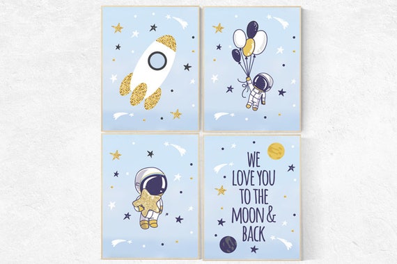 Space nursery decor, We love you to the moon and back, Outer space nursery wall art, Playroom decor, nursery decor space, space themed