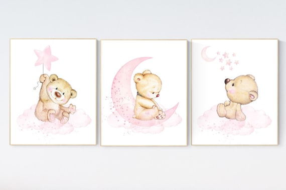 Nursery decor bear, bear nursery decor for girls, nursery decor girl, girl nursery decor, nursery wall art girl teddy bear print for nursery