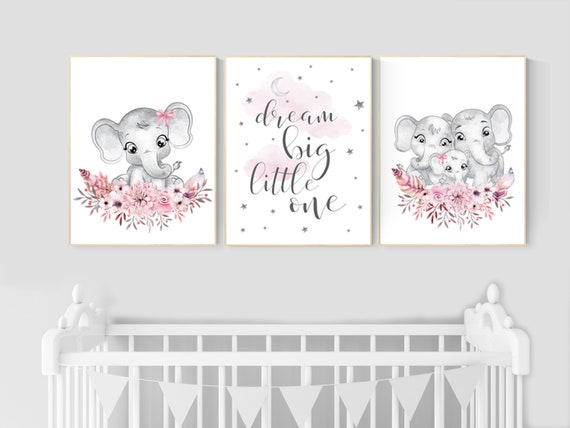 Nursery decor girl boho, elephant nursery wall art, nursery decor girl floral, nursery decor girl woodland, flower nursery, boho nursery