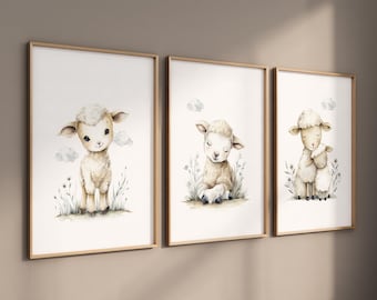 Watercolor Sheep Nursery Prints: Farm Animal Wall Art Set