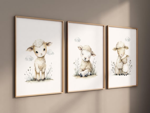 Watercolor Sheep Nursery Prints: Farm Animal Wall Art Set