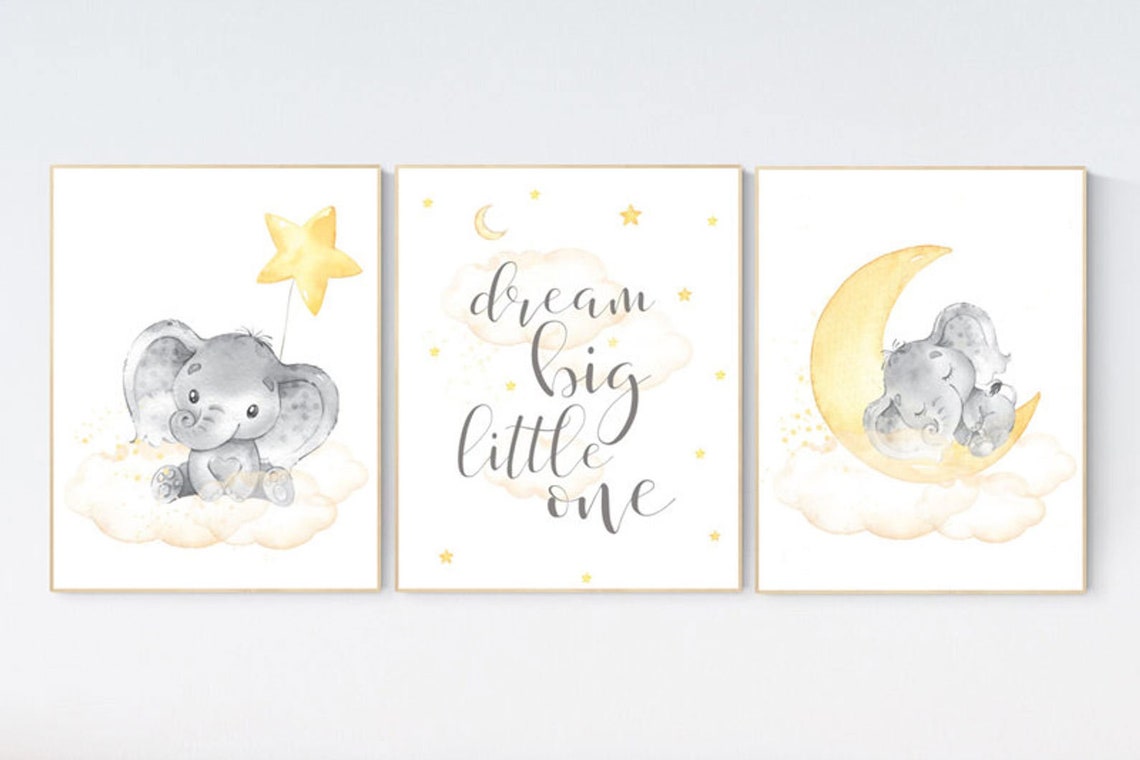 Yellow Nursery Wall Art Nursery Wall Art Elephant Moon and Etsy