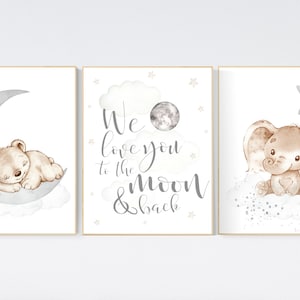 Nursery wall art animals, gray nursery, gender neutral nursery, neutral nursery, bear, elephant, gray nursery, animal prints, grey nursery