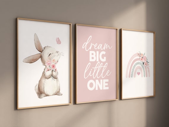 Bunny nursery, blush pink nursery, dream bit little one, rainbow print, Girl bedroom art, girls room decor, blush nursery, rainbow nursery
