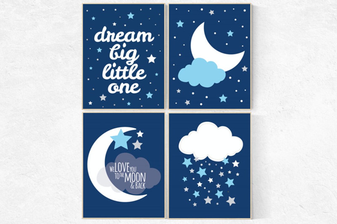 Nursery Prints Boy, Navy Blue Nursery Decor, Nursery Decor Boy, Dream