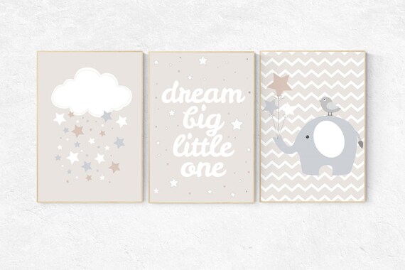 Dream Big Little One, gender neutral nursery, beige and cream, cloud Nursery, Nursery Decor, Gray Beige gender neutral baby shower baby room