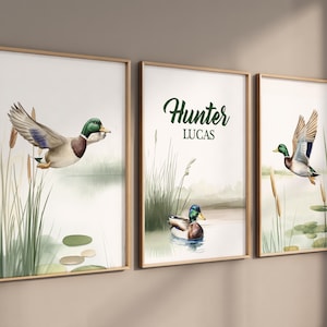 Personalized Duck Nursery Wall Art, Baby Boy Name Print, Mallard Ducks Rustic Decor, Hunting Theme Room, Country Baby Shower Gift