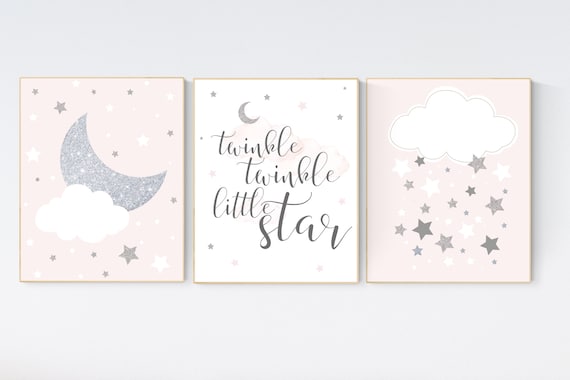 Twinkle twinkle little star, pink nursery art, star nursery decor, nursery decor, blush pink, moon nursery, baby girl nursery wall art