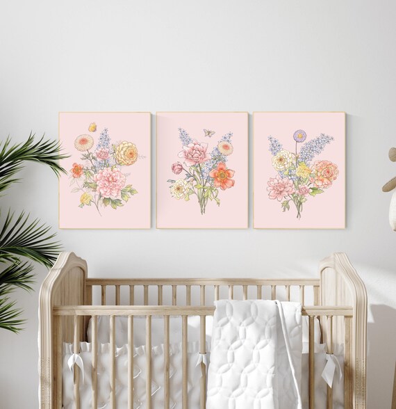 Boho Nursery wall art, Wildflower Nursery Decor, Floral Nursery, Girl Nursery Decor, vintage flower nursery, Botanical Print, home decor