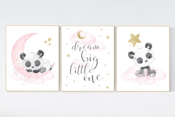 Nursery decor girl, panda nursery, pink and gold nursery wall art, panda nursery print, nursery decor animal, girl nursery wall decor, panda