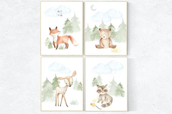 Nursery decor boy woodland, nursery decor neutral, woodland animals, fox, deer, raccoon, bear, woodland nursery, gender neutral nursery