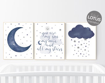 Navy Moon and Stars Nursery Art Prints: Baby Boy Decor
