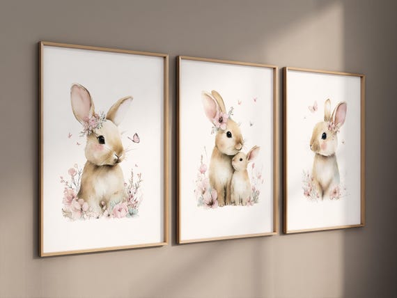 Bunny Floral Watercolor Nursery Print: Wildflower Decor