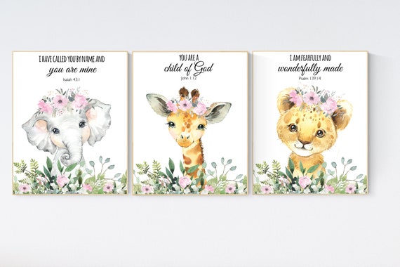 Jungle Animals, Safari Animal Nursery Prints, safari animals, safari nursery, Greenery, flower nursery, animal prints, girl nursery decor