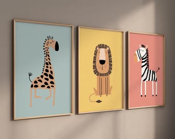 Safari Animal Nursery Prints: Boho Jungle Art, Set of 3