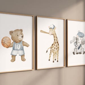 Sports nursery decor, Baby Animals Sport, Baby boy sports nursery, Safari nursery, baseball, golf, basketball nursery, animal sports