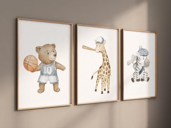 Sports nursery decor, Baby Animals Sport, Baby boy sports nursery, Safari nursery, baseball, golf, basketball nursery, animal sports