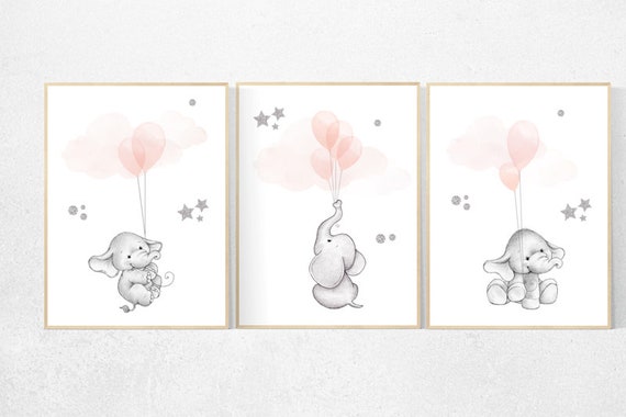 Blush pink nursery decor, blush nursery, nursery decor elephant, nursery decor girl coral, girls room pink, animal balloon, balloon nursery