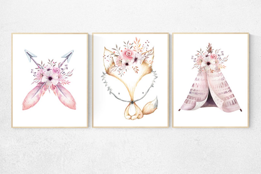 Nursery Decor Girl Boho, Nursery Decor Girl Woodland, Nursery Wall Art ...