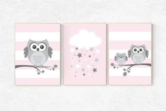 Owl nursery wall art, baby girl room decor, Pink nursery decor, owl nursery decor, baby girl nursery decor, nursery girl decor, nursery girl