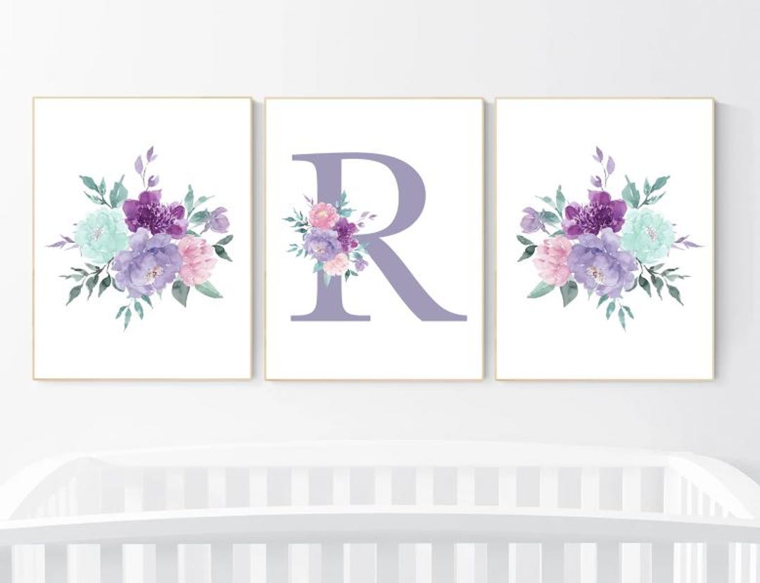 Floral Nursery Art Print: Boho Girl Room Decor, Purple Teal Flowers - Etsy