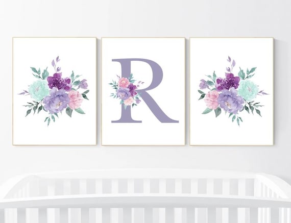 Nursery decor girl boho, nursery decor girl floral, floral nursery decor, flower nursery decor, purple teal nursery, girl nursery decor