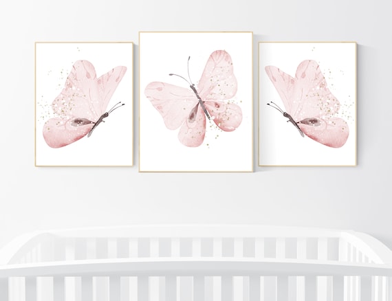 Nursery decor girl butterflies, pink and gold, Butterfly Nursery Art, Girl Nursery Art, Butterfly Nursery art, girl nursery ideas, set of 3