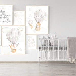 Neutral Nursery Decor: Hot Air Balloon Animal Prints - Etsy