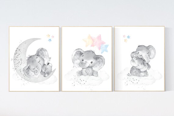 gender neutral nursery, Nursery wall art animals, gray nursery, neutral nursery, baby room decor, bear, elephant, giraffe, pastel colors