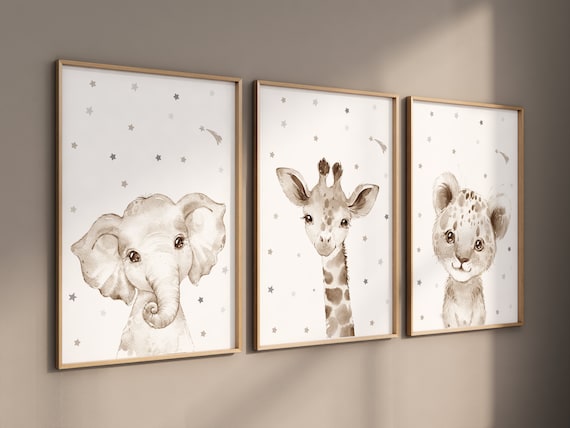 Elephant Giraffe Nursery Print: Neutral Baby Room Decor