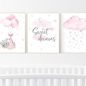 Süße Träume, Kinderzimmer Deko Mädchen, rosa grauer Elefant, Kinderzimmer Dekor Elefant, rosa und grau, Kinderzimmer Dekor Mädchen, Elefant Druck