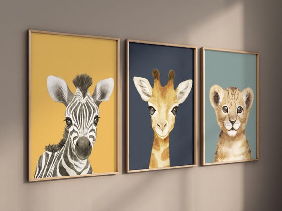 Safari animal wall art set, Animal Prints, Animal Nursery wall art, safari animals, animal Nursery Decor, gender neutral nursery, baby room