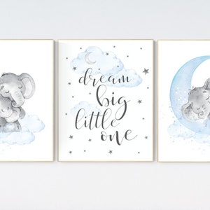 Nursery decor boy elephant, nursery wall art elephant, baby room decor boy, dream big little one, Elephant Nursery Art, Baby Boy Nursery Art