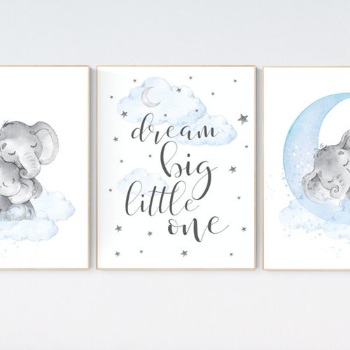Nursery Decor Boy Elephant Nursery Wall Art Elephant Baby Etsy
