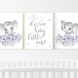 Purple nursery, Boho baby room, nursery wall art elephant, nursery decor girl, nursery decor girl floral, lilac nursery decor, lavender