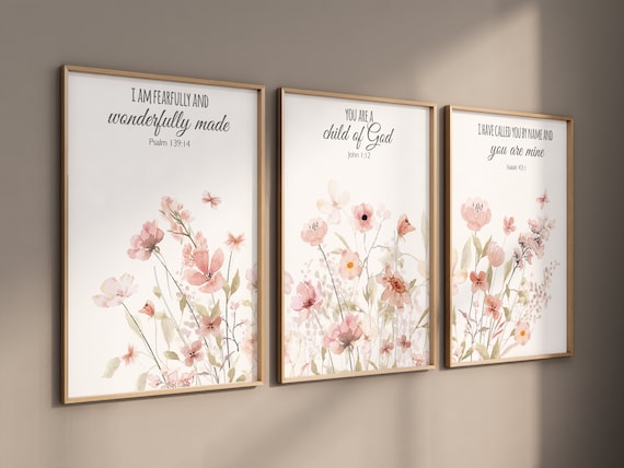 Boho nursery, Wildflower Nursery, flower nursery, girl nursery decor, blush pink, bible verse, christian wall art, Boho Botanical Prints