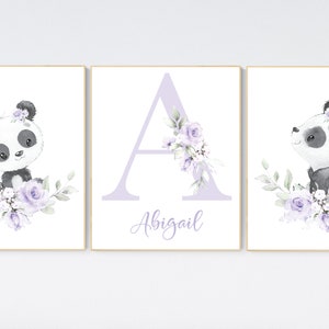 Nursery decor girl, panda nursery, lilac nursery, purple nursery, floral, nursery decor animal, girl nursery, flower nursery, name nursery