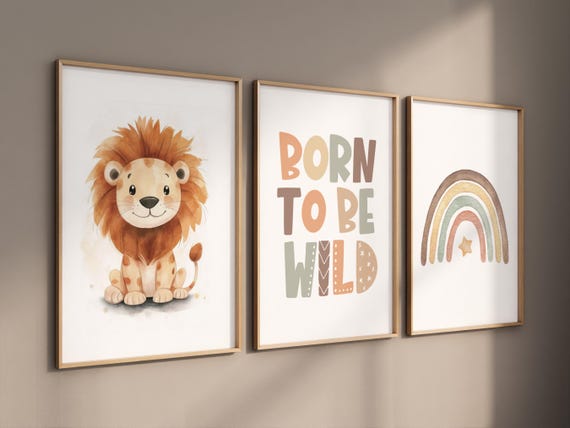 Lion prints, lion nursery, safari animal wall art, lion family decor, baby nursery prints, jungle themed posters, safari themed, lion poster