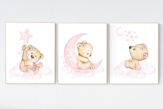 Nursery decor bear, bear nursery decor for girls, nursery decor girl, girl nursery decor, nursery wall art girl teddy bear print for nursery