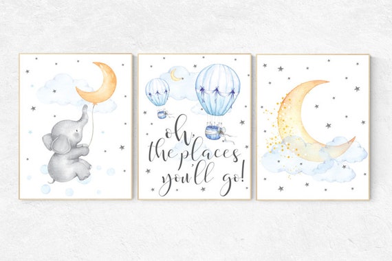 Nursery decor elephant, dream big little one, cloud nursery decor, Nursery decor neutral moon and stars nursery moon nursery, gender neutral