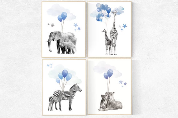 Navy blue all art, Baby animal prints, Safari Nursery, watercolor animals for nursery, navy nursery, nursery decor elephant, woodland animal