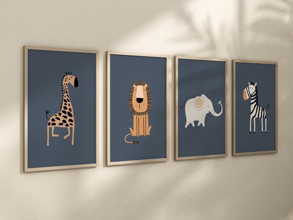 Safari Nursery Wall Prints, Boho Nursery Prints, jungle animals, navy blue, Nursery Art, animal Nursery Decor, animal prints