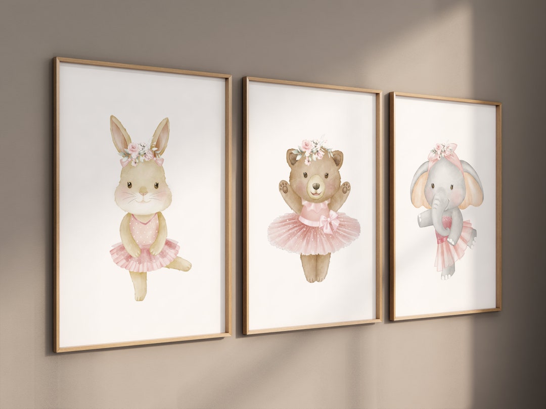 Ballerina Animals, Baby Room Decor Girl, Elephant Nursery, Bunny