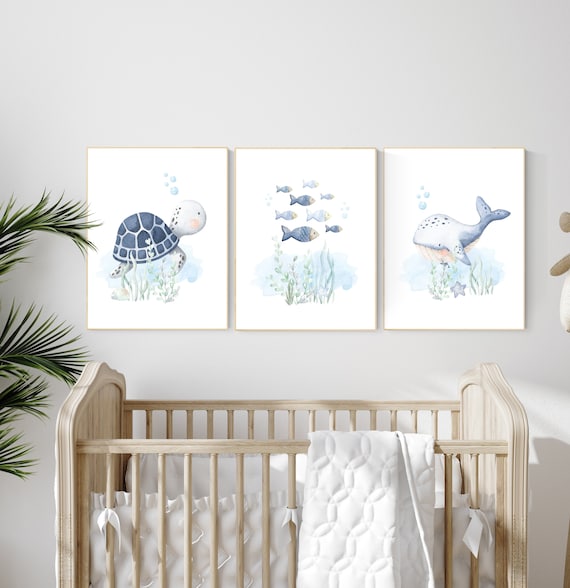 Ocean nursery decor, Nautical nursery print set, under the sea nursery, gender neutral nursery, ocean, nautical, Under the sea wall art