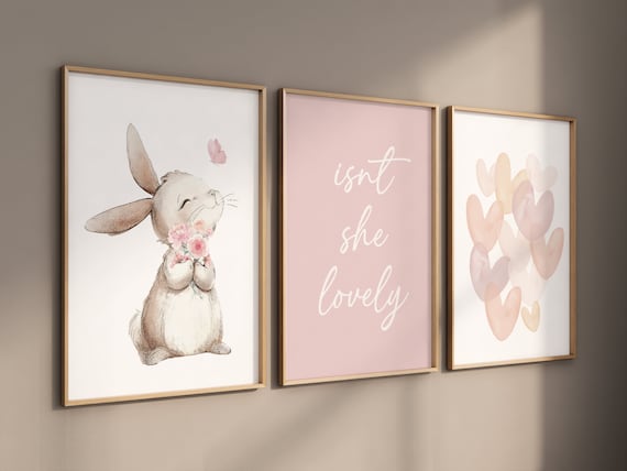 Bunny nursery, blush pink nursery, isn't she lovely, heart print, Girl bedroom art, name print, girls room decor, blush nursery