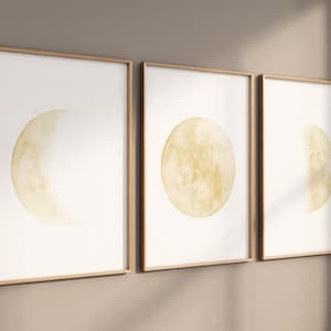 Moon wall art, Moon nursery decor, neutral  nursery, yellow nursery, mustard yellow, Full moon, Moon print, moon phases